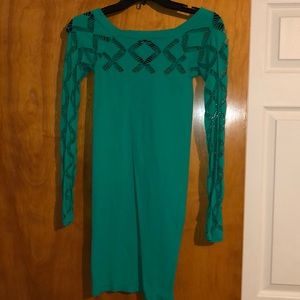 Bebe off the shoulder green bodycon